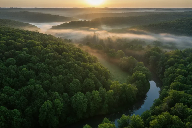 Padure verde luxurianta la rasarit
